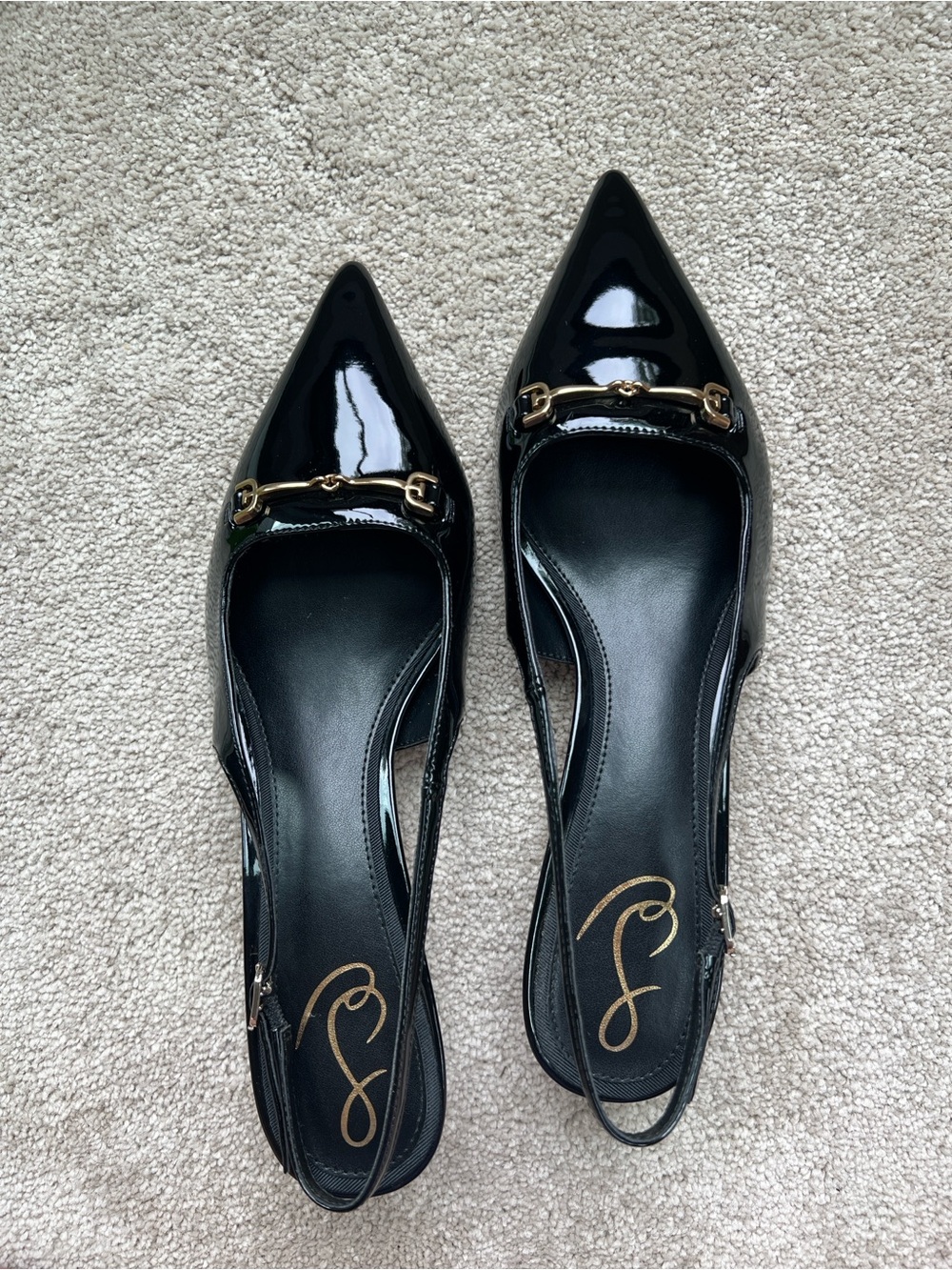 Sam Edelman Patent Pointed-Toe Slingback Flats with Gold Accent